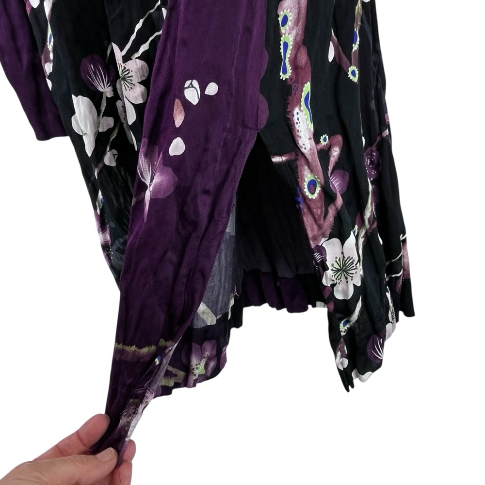 CITRON Santa Monica Floral Silk Cotton Topper Tunic Black Purple Floral Sz M/L - Picture 3 of 14